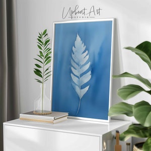 Blue Feather Watercolor Painting, Minimalist Wall Art, Feather Wall Art, Abstract Feather Poster, Wall Art Print