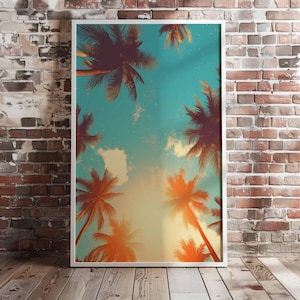 Palm Springs Sky Poster, Palm Tree 70s Print, Beach Sunset Poster, Retro Palm Springs Decor, Instant Download