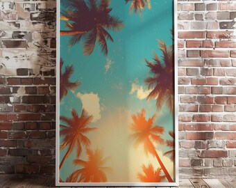 Palm Springs Sky Poster, Palm Tree 70s Print, Beach Sunset Poster, Retro Palm Springs Decor, Instant Download