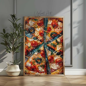 Pizza Oil Painting Pizza Wall Art Restaurant Decor Italian Pizza Canvas Olive Pizza Print Pizza Still Life Abstract