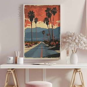 Palm Springs Print, 70s Poster Art, Minimalist Modern Wall Art, Palm Springs Retro Poster, Instant Download
