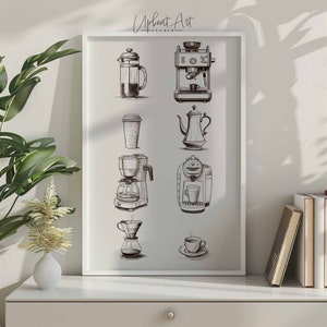 Coffee Accessories Poster, Coffee Lover Gift, Coffee Bar Print, Espresso Coffee Wall Art, Kitchen Poster, PRINTABLE