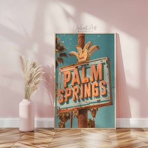 Cartel de letrero de Palm Springs, impresión de palmeras de los años 70, decoración moderna minimalista, arte retro de la pared de Palm Springs, descarga instantánea