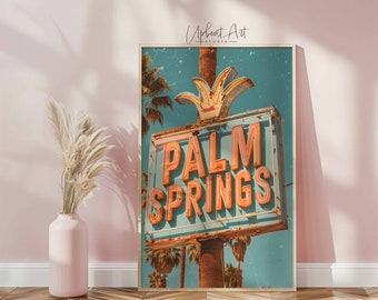 Palm Springs Sign Poster, Palm Tree 70s Print, Minimalist Modern Decor, Retro Palm Springs Wall Art, Instant Download