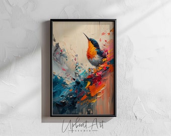 Abstract Bird Oil Painting, Vibrant Colorful Decor, Digital PRINTABLE Download