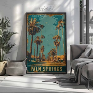 Palm Springs Vintage Poster, Palm Tree 70s Print, Retro Palm Springs Decor, Palm Tree Wall Art, Instant Download