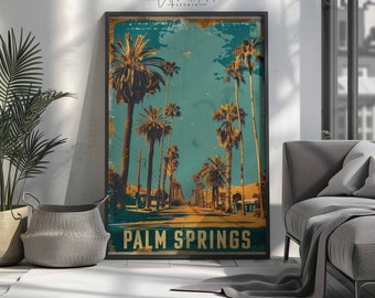 Palm Springs Vintage Poster, Palm Tree 70s Print, Retro Palm Springs Decor, Palm Tree Wall Art, Instant Download