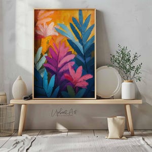 Abstract Botanical Painting, Exotic Plant Poster, Tropical Tree Print Tropical leaf Wall Art Digital Instant Download