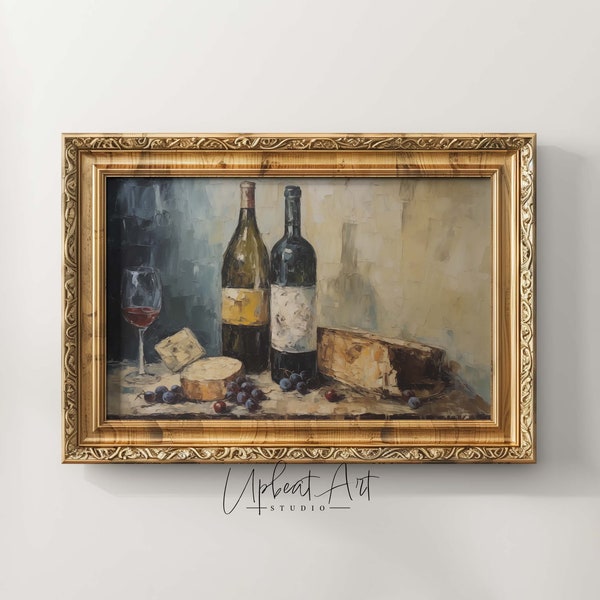 PRINTABLE Vintage Wine Oil Painting Still Life Wine Wall Art Moody Restaurant Decor Kitchen Print Winery Digital