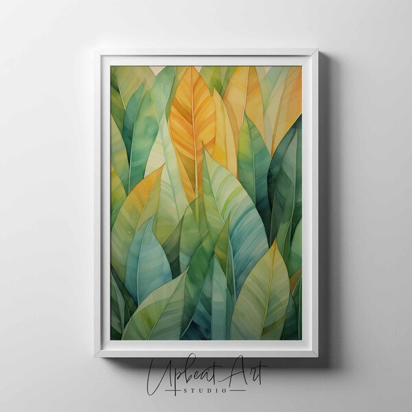 PRINTABLE Tropical Leaf Wall Art, Banana Leaf Print, Jungle Nursery Decor, Palm Leaf Wall Decor, Palm Leaf Painting