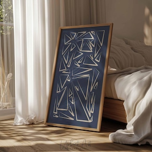 Abstract Modern Poster, Navy Blue Print, Minimalist Line Art, Modern Minimal Decor, Instant Download Navy Blue Printable