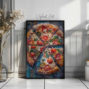 Abstract Pizza Oil Painting Pizza Wall Art Restaurant Decor Italian Pizza Canvas Olive Pizza Print Pizza Still Life