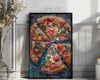 Abstract Pizza Oil Painting Pizza Wall Art Restaurant Decor Italian Pizza Canvas Olive Pizza Print Pizza Still Life