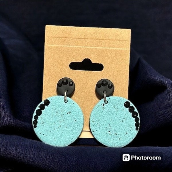 Turquoise Granite Earrings - Polymer Clay Earrings - Handmade Earrings - Rhinestone Earrings