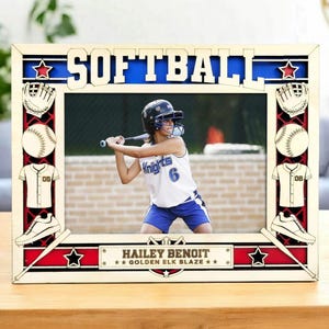 Softball Picture Frame Personalized Gift Coach Appreciation Present Team Photo Display Stand Wall Hanging Wooden Player Recognition Sports