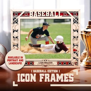 Baseball Picture Frame Personalized Gift Player Photo Display Memory Keepsake Coach Appreciation Team Wooden Birch Wood Engraved Design Wall