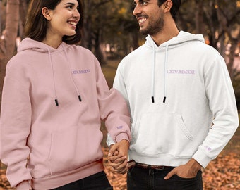 Custom Embroidered Couples Matching Couple Hoodie + Roman Numeral Date, Couple Gifts, Anniversary, Engagement, Wedding Gift, Valentine's Day