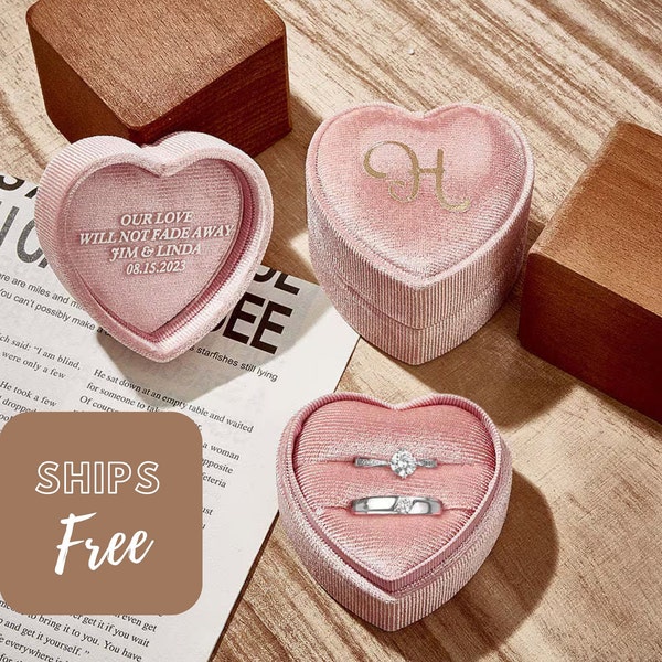 Double Slot Heart Velvet Ring Box, Custom Wedding Ring Box, Engagement Ring Box, 2 slots, Modern Ring Box, Custom Ring Box,Ring Bearer Box