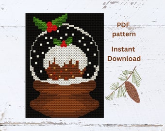 Snow Globe Cross Stitch, Christmas pudding decoration, holiday cross stitch, Christmas cross stitch, crafter&#39;s gift for cross stitcher, PDF