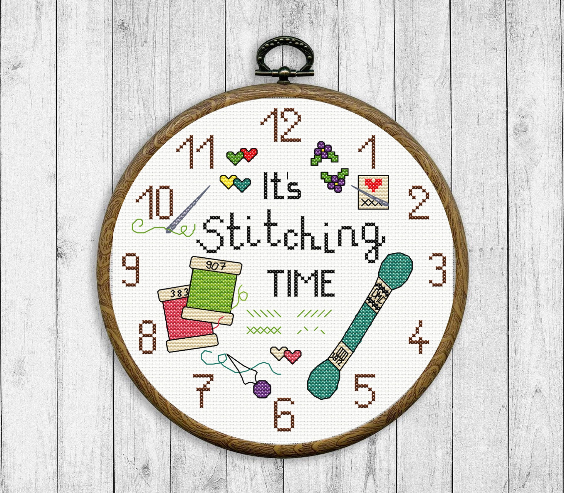 cross stitch clock pattern, stitching time, modern cross stitch, cross stitch quotes, gift for crafter, gift for cross stitcher, digital PDF