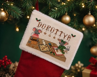 Christmas Stocking Mice Cross Stitch Pattern: Winter Holiday Card (PDF Pattern)