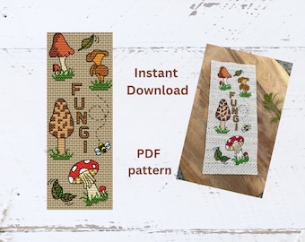 mushroom bookmark, cross stitch bookmark pattern, cross stitch mushroom, cross stitch fungi, birthday gift for crafter, readers gifts