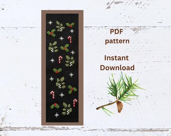 Christmas bookmark cross stitch, cross stitch bookmark, cross stitch berries, mistletoe cross stitch, gift for stitcher, readers gift