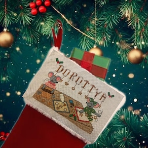 Christmas Stocking Cross Stitch, Christmas Mice Cross Stitch, Mouse Cross Stitch, Gift for Crafter, Winter Cross Stitch Pattern, Card chart