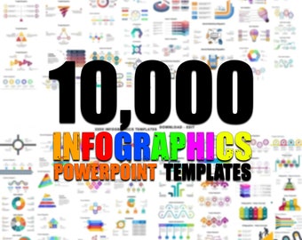 May include: A colorful image with the text "10,000 Infographics PowerPoint Templates" and a blurred background of various infographic designs.