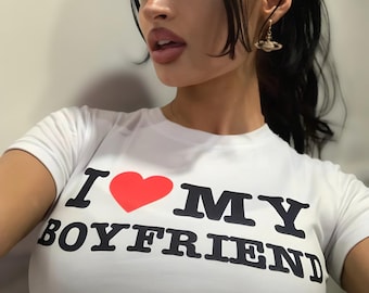 I Love My Boyfriend Crop Top – Classic White & Black, Y2K style
