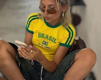 Y2K Brazil Top, Crop Top, Brasil Baby Tee, 2000s aesthetic