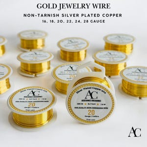 Gold Jewelry Wire - Non-Tarnish Silver Plated Copper | 16, 18, 20, 22, 24, 28 Gauge | Wire for Jewelry Making