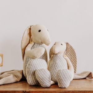 Bunny sewing pattern PDF, Soft toy rabbit tutorial, Stuffed animal toy pattern in 2 sizes, DIY plushie pattern