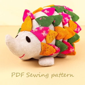 Soft hedgehog toy sewing pattern, Little stuffed animal pdf tutorial to sew, Plushie hedgehog pattern instant download for diy crafts