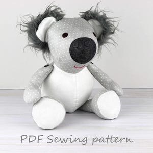 Plush koala digital sewing tutorial, Big stuffed toy pdf pattern, Animal doll instant download to sew