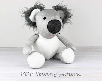 Plush koala digital sewing tutorial, Big stuffed toy pdf pattern, Animal doll instant download to sew