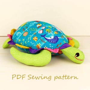 Stuffed turtle digital tutorial to sew, Big sea animal pdf sewing pattern, Cute plush toy instant download to sew for birthday kids
