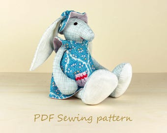 Stuffed bunny with dress sewing pattern, Little rabbit toy pdf tutorial, Digital download to sew plush animal with clothes