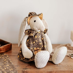 Stuffed rabbit tutorial to sew, Memorial bunny diy sewing project, Digital pattern to craft soft doll toy