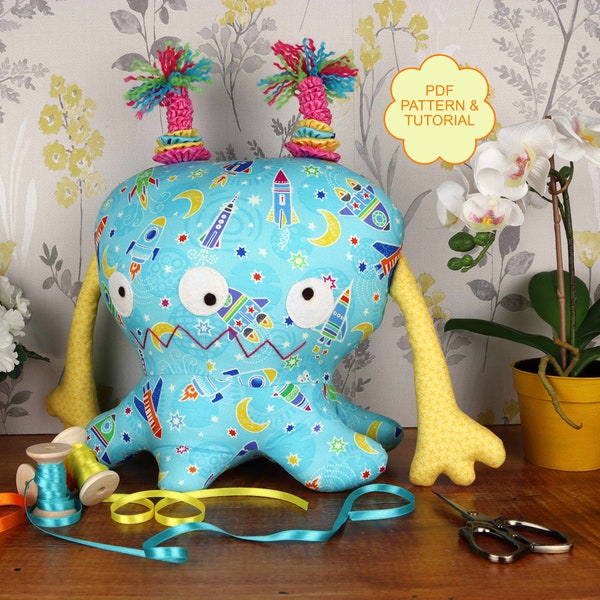 Plush monster sewing pattern, Softie pattern for monster, Plush toy pdf sewing pattern and tutorial