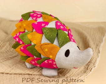 Plush hedgehog pdf sewing tutorial, Cute woodland animal toy digital pattern to sew, Big stuffie sewing instructions to download