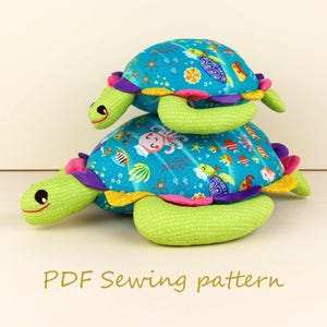 Plushie turtle sewing tutorial, Set of 2 soft turtle doll toy patterns, Plush animal sewing instructions to digital download
