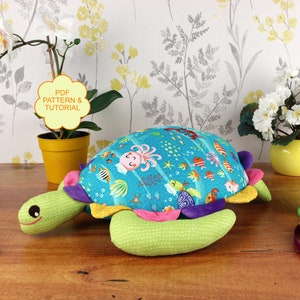 Stuffed turtle pdf sewing pattern & tutorial, Plushie pattern and instructions for sewing a turtle for kids, Stuffed animal sewing pattern