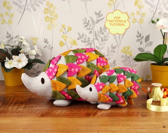 Stuffed hedgehog sewing patterns and tutorials, Pdf pattern pack to sew two sizes of hedgehog, Plush animal pdf sewing pattern