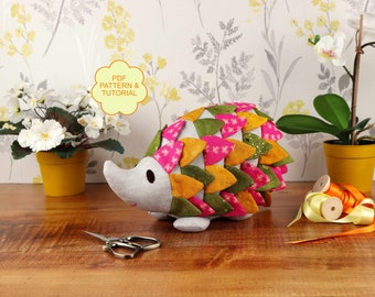 Plush hedgehog sewing pattern and tutorial, Stuffie pdf pattern for sewing a hedgehog for kids, How to sew a plush animal