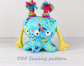 Patrón de costura para muñeco de peluche monstruo, Tutorial de costura de peluche monstruo, Instrucciones de costura para pequeños peluches para descargar