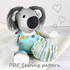 Jellycat sewing pattern to sew gift for valentines day, stuffed koala pdf tutorial
