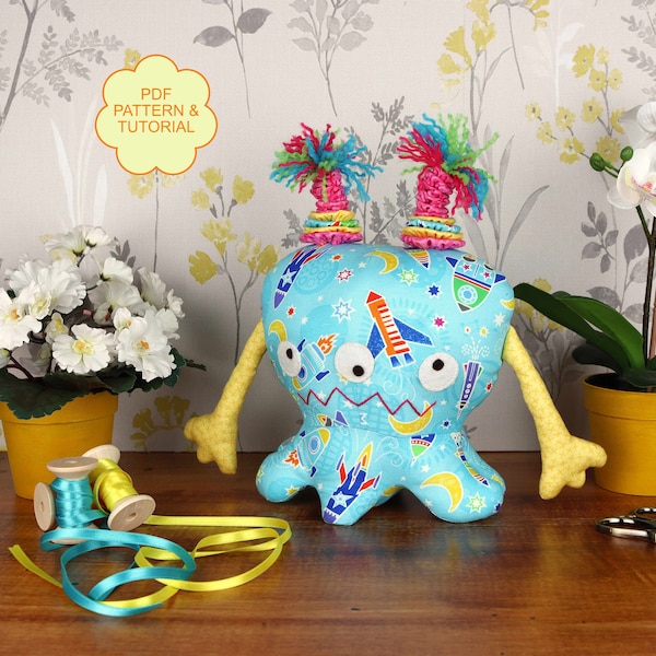 Stuffed monster pdf sewing pattern and tutorial, Fabric toy pattern for sewing monster, How to sew a stuffed toy