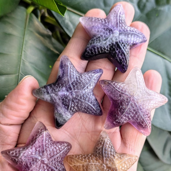 Rainbow Fluorite Starfish Hand Carved - Crystal Starfish