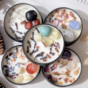 Manifestation Soy Wax Candles | Handmade Intention Candle: Soy Wax with Crystals & Herbs - 4oz